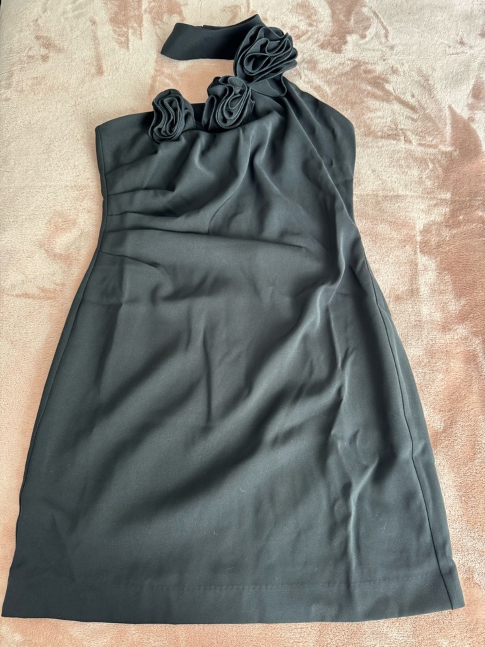 NWT ASTR the Label Black Halter Mini Dress with Rosette Appliqués, Size Medium